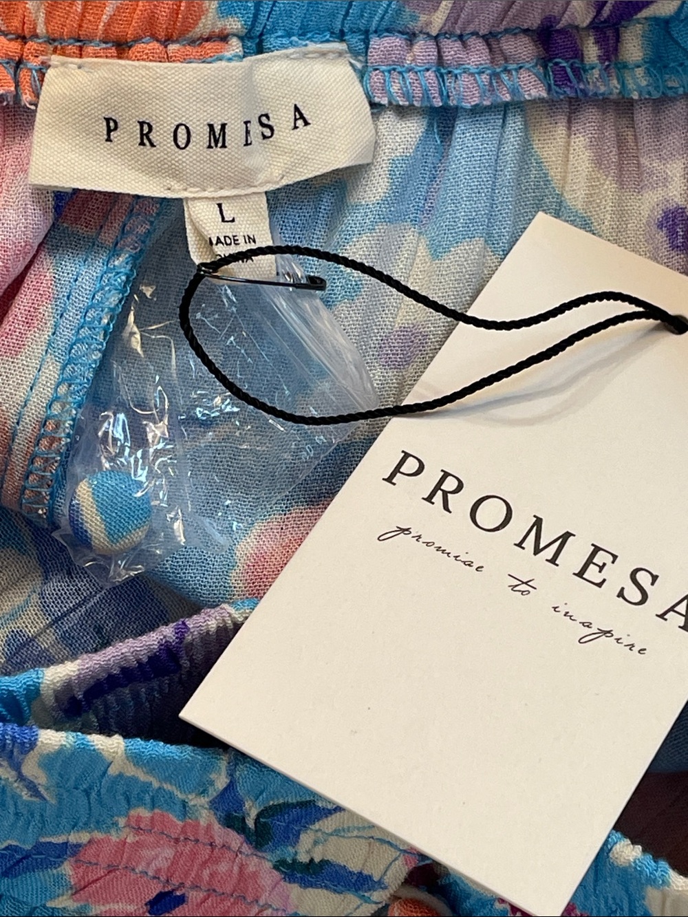 Promesa- Blue Floral Maxi Wrap Skirt with Orange & Pink Blooms various sizes - Picture 7 of 9